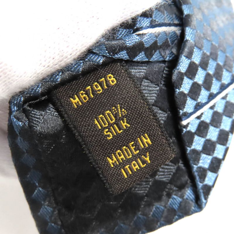 Louis Vuitton M67978 Clavat Ek 100% Silk Plaid Tie 8cm (3.15in) Blue Black Made