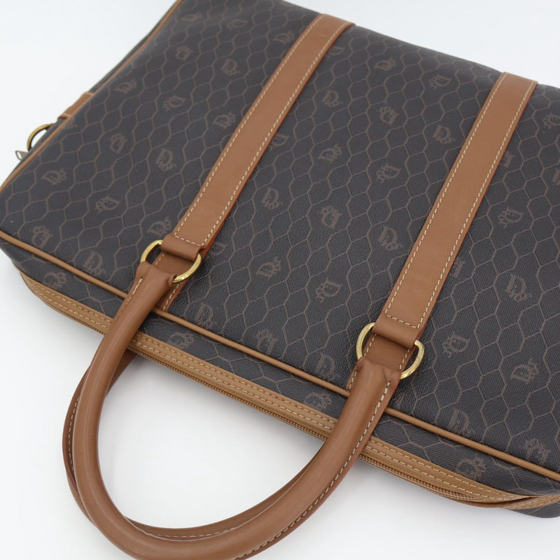 Christian DIOR Honeycomb Brown Gold Hardware PVC Business Bag