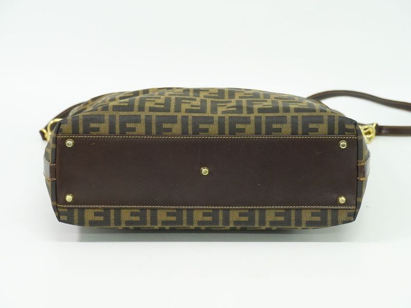 Authentic Fendi Zucca 2WAY Shoulder Bag Handbag Pochette Canvas Brown 15096
