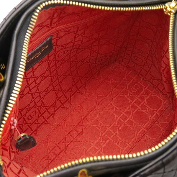 Christian Dior 2way Bag Lady Dior Medium Bag Lambskin Black Gold Hardware Black