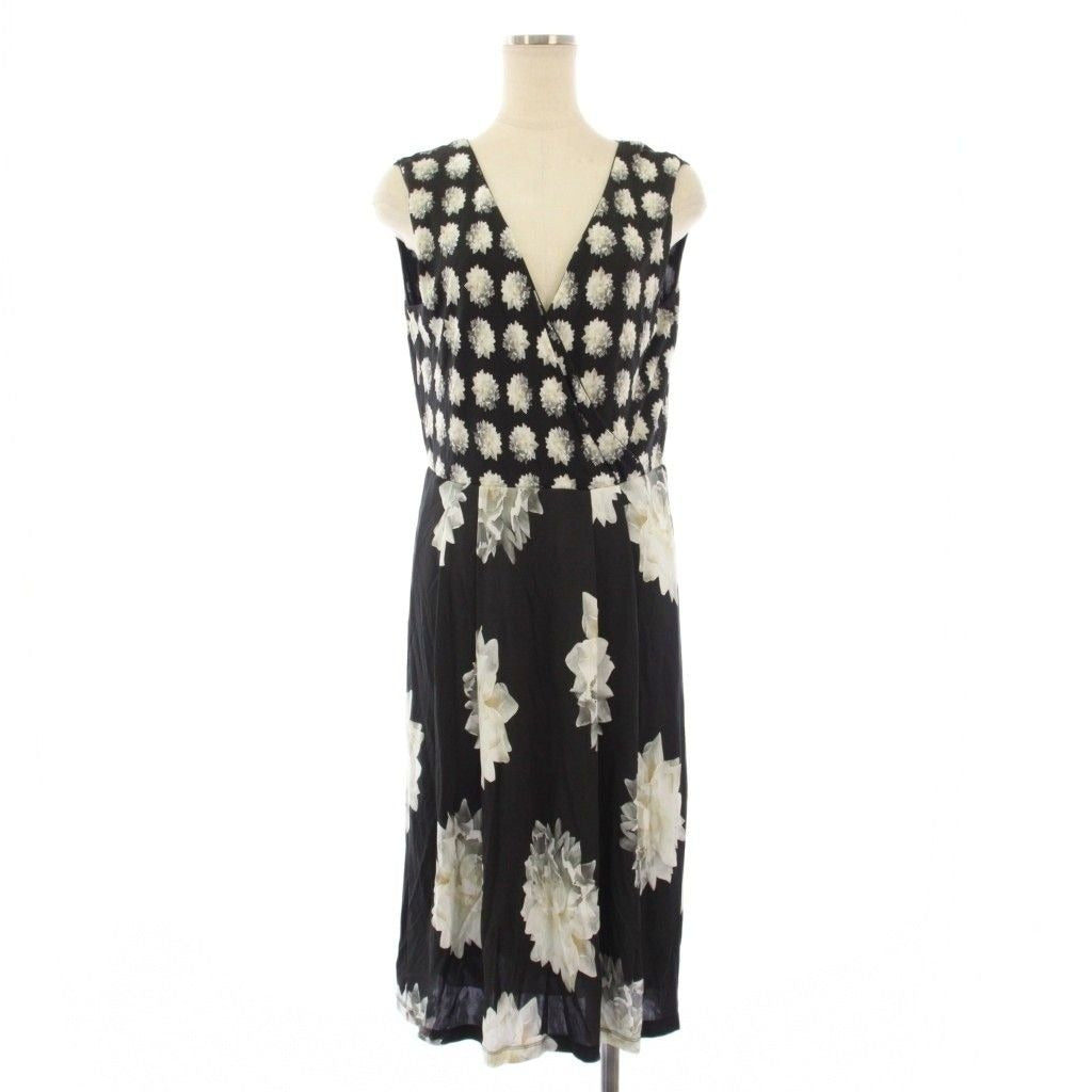 Max Mara Dress Sleeveless Floral Pattern Knee Length 42 Black TK