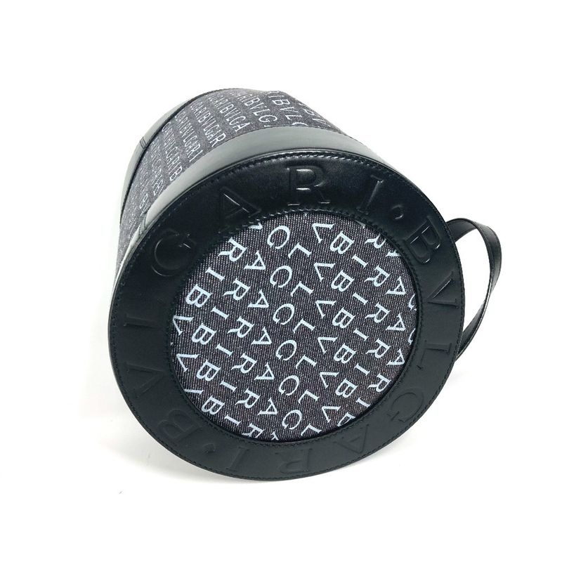Bvlgari Handbag Logomania Drum Tube Shape Denim Black