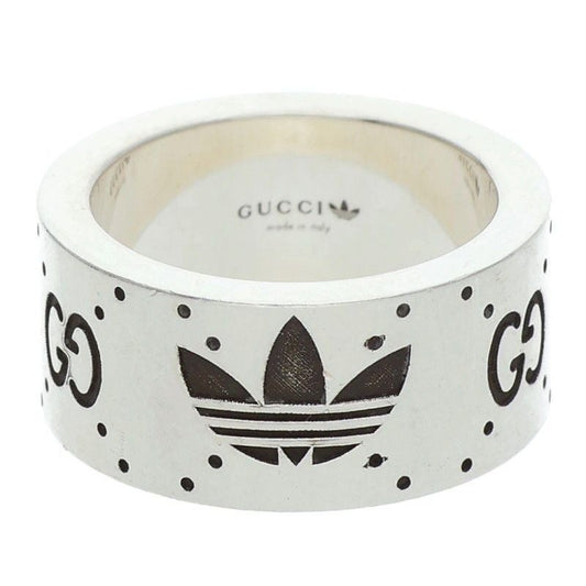 Gucci Adidas Double Name GG Logo Silver Ring