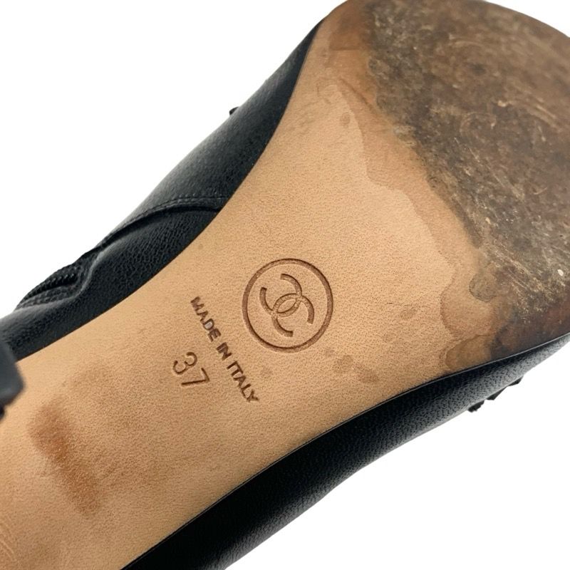 Chanel Boots Short Boots Shoes Leather Patent Black Here Mark Booties