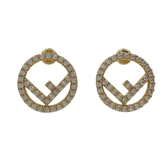Fendi Earrings Gold Plated Rhinestone