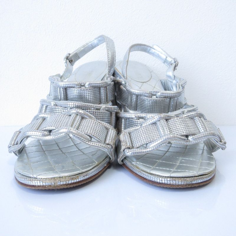 Good Chanel Chunky Heel Metallic Cles Zers Ring Back Sandals 35.5c Equivalent