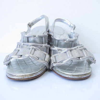 Good Chanel Chunky Heel Metallic Cles Zers Ring Back Sandals 35.5c Equivalent