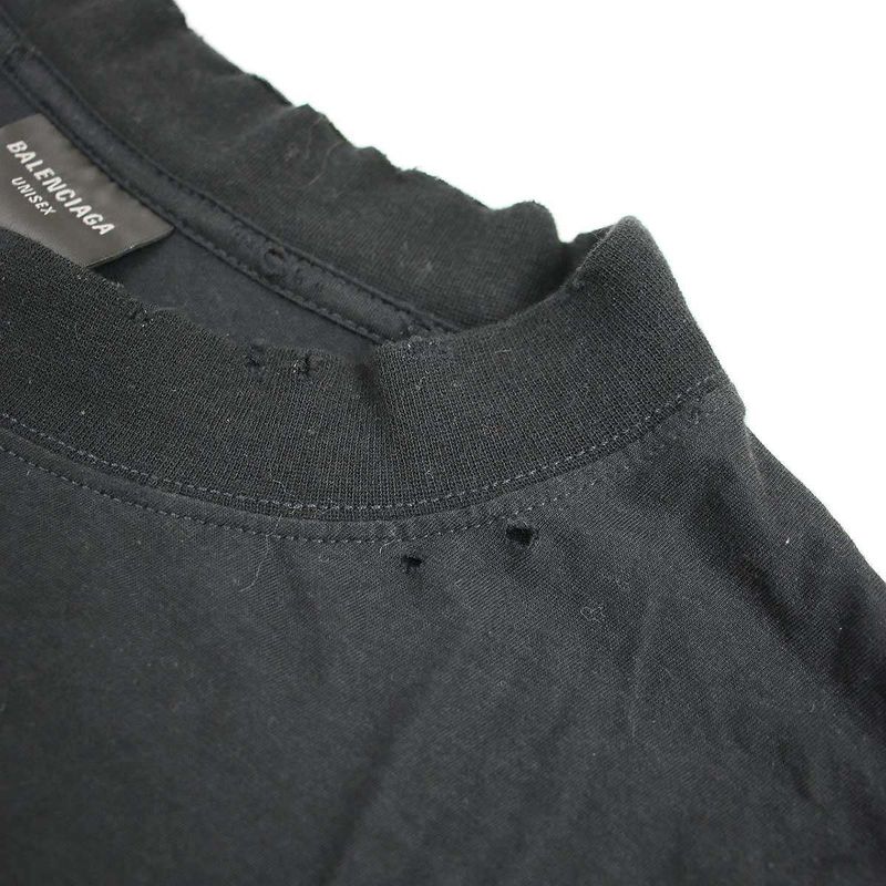 Balenciaga Distressed T-Shirt Neck Logo T-Shirt 739784 Tovf4 Black XL