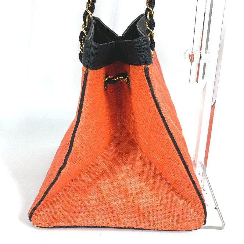 Chanel Shoulder Bag Matelasse Quilted Straw/leather Orange