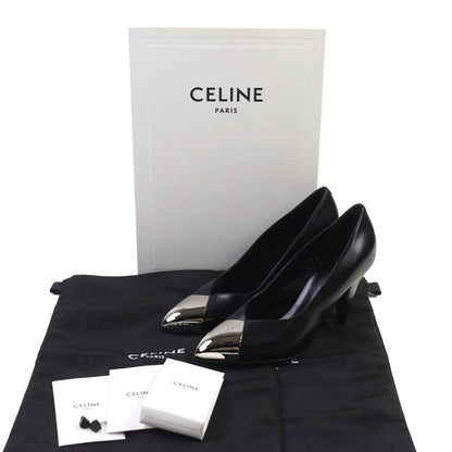 Celine 790810 Metal Toe Leather Pumps Black Silver 35 Storage With Bag Made In
