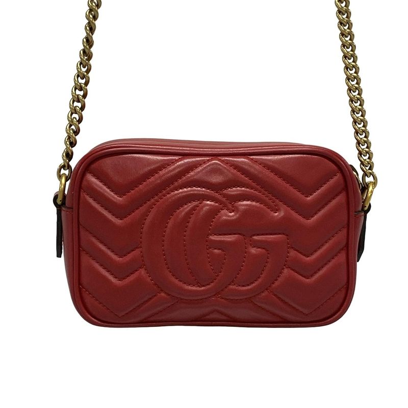 Gucci Shoulder Bag GG Marmont 448065 Red Chain Shoulder Leather