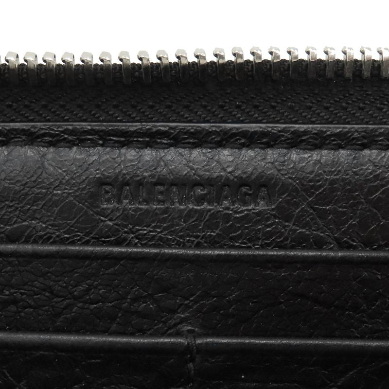 Balenciaga Long Wallet Round Zipper Graffiti Leather Black Silver Hardware