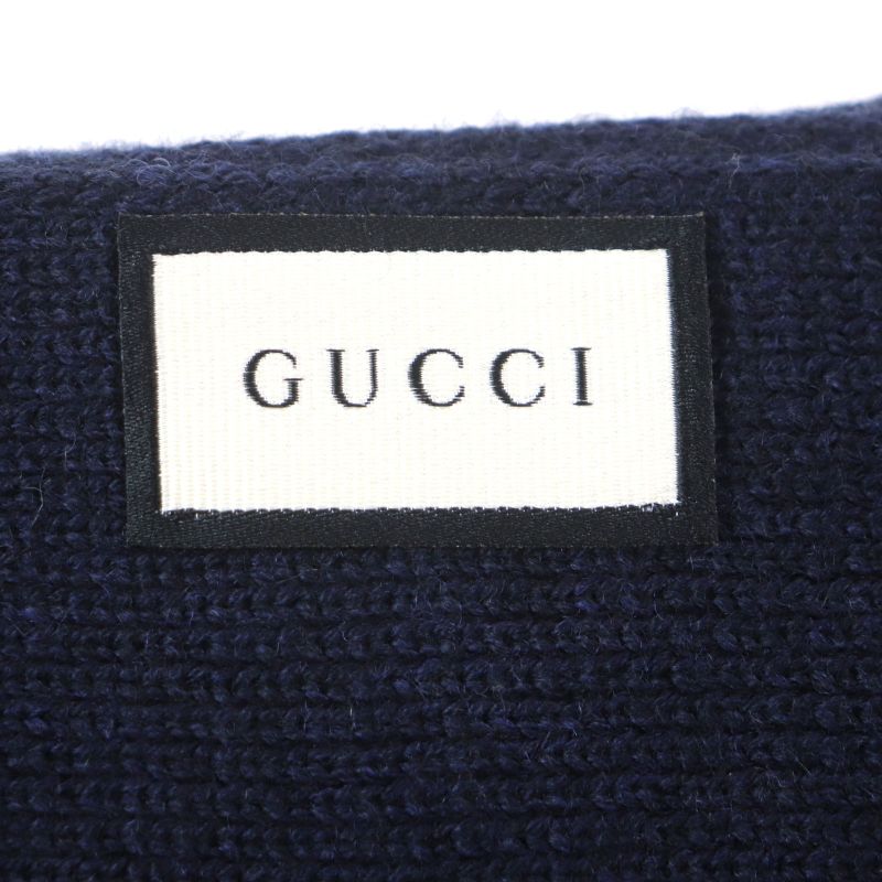 Gucci 550601 Interlocking G Embroidered 100% Wool Knit Scarf Navy Made