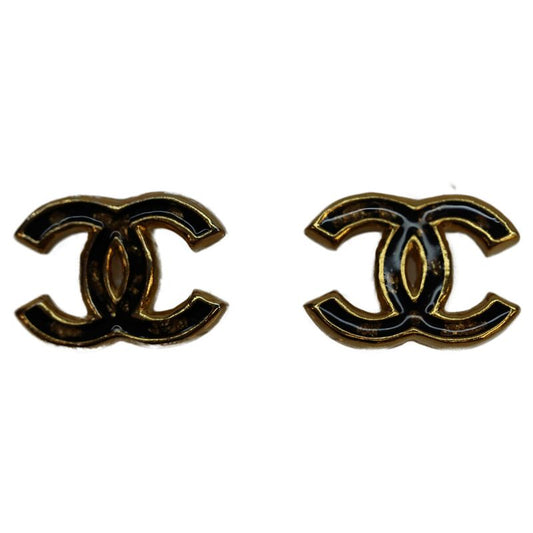 Chanel L23C Black GP Coco Mark Pierced Earrings