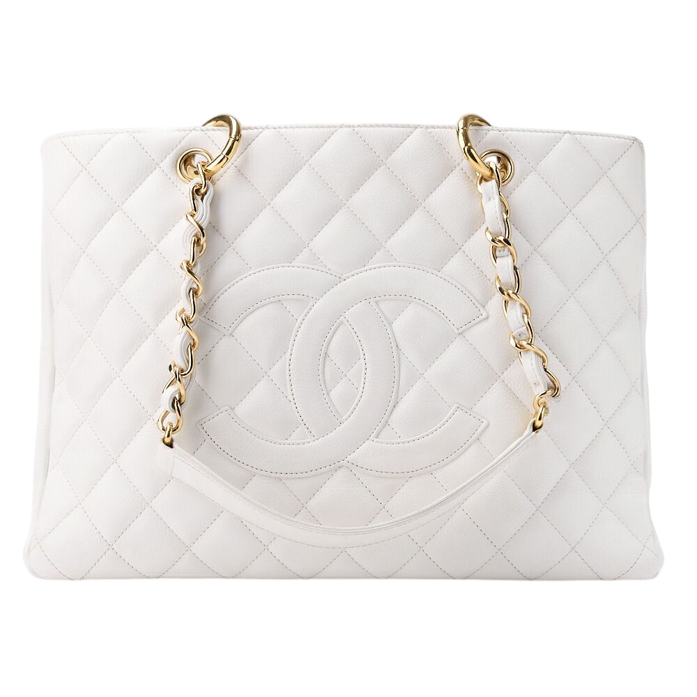 Chanel Matelasse GST Coco Mark Double Chain Shoulder Caviar Skin White With