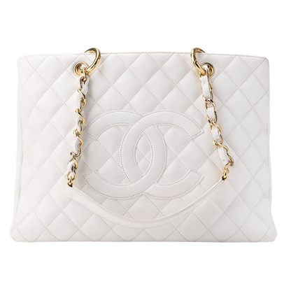Chanel Matelasse GST Coco Mark Double Chain Shoulder Caviar Skin White With