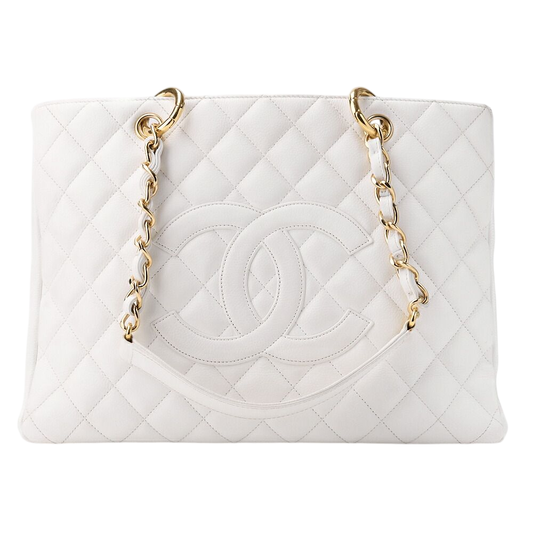 Chanel Matelasse GST Coco Mark Double Chain Shoulder Caviar Skin White With