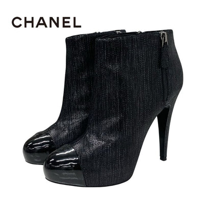 Chanel Boots Short Shoes Leather Black Coco Mark Metallic