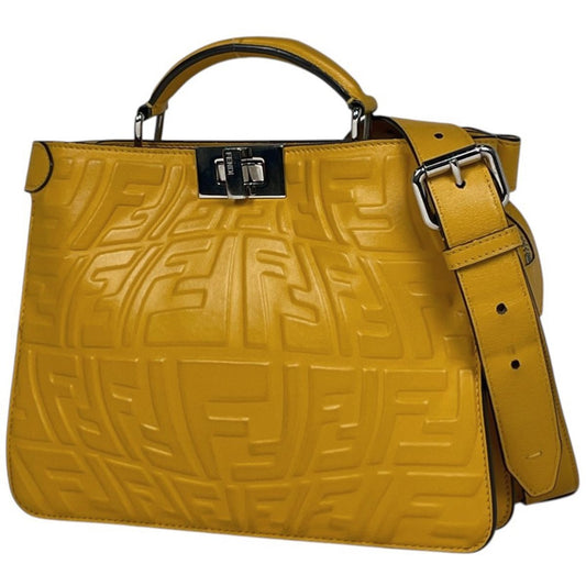 Fendi Peekaboo Icy Zucca 2-Way Shoulder Bag Leather Yellow