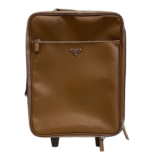 Prada Carry Case Travel Bag Triangle Plate Leather Shoes Brown