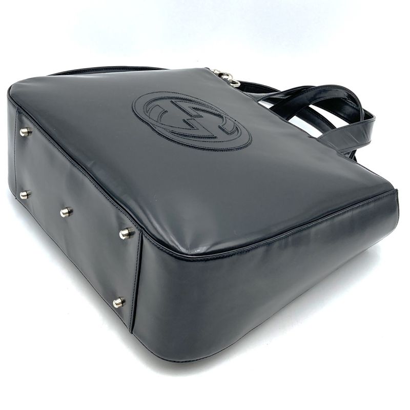 Gucci Old Gucci 000 1013 Interlocking G Shoulder Bag Handbag Black Patent