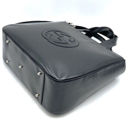 Gucci Old Gucci 000 1013 Interlocking G Shoulder Bag Handbag Black Patent