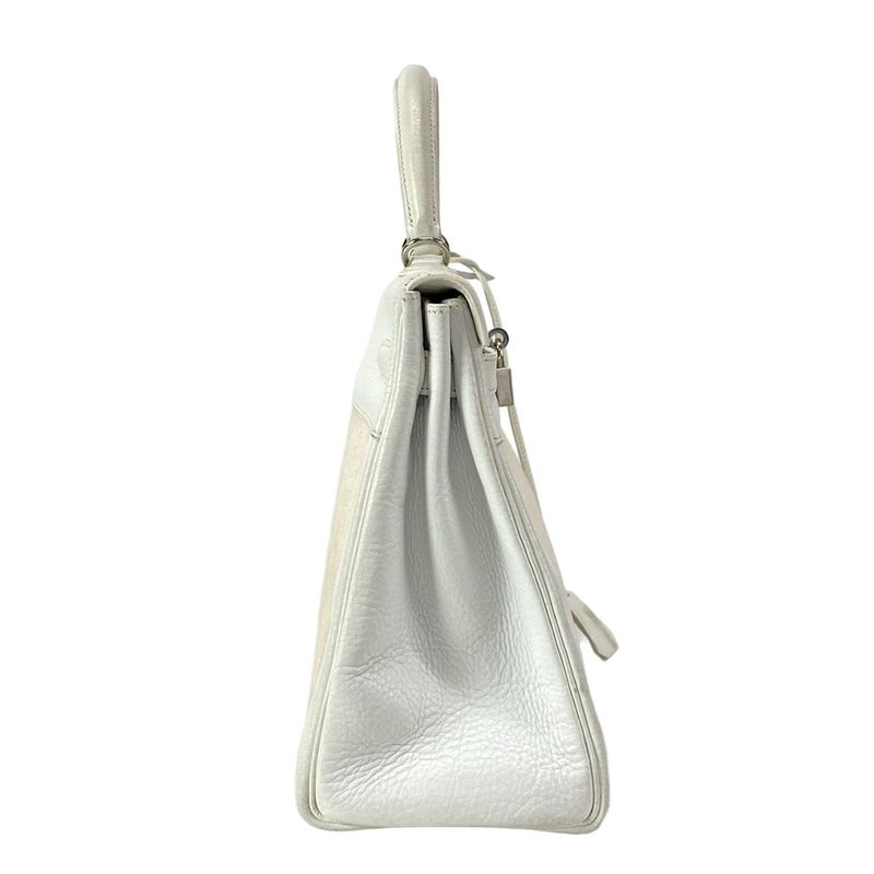 Hermes Handbag Kelly 32 White And Ivory Internal Stitching/silver Hardware