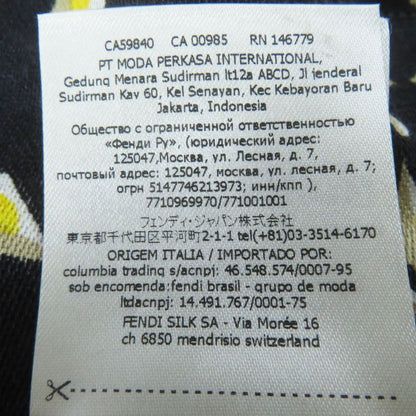 Fendi Fxt069 Silk Blend Raccoon Fur Zucca Pattern Scarf Black Yellow Beige