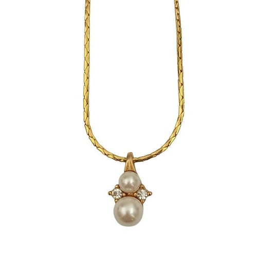 Dior Necklace Gold Metal Line Stone Faux Pearl