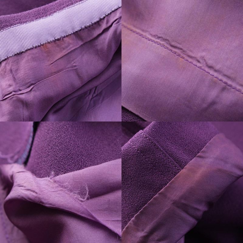 Hermes Wool Toggle T Bar Hardware Collarless Jacket Skirt Setup Purple Gold