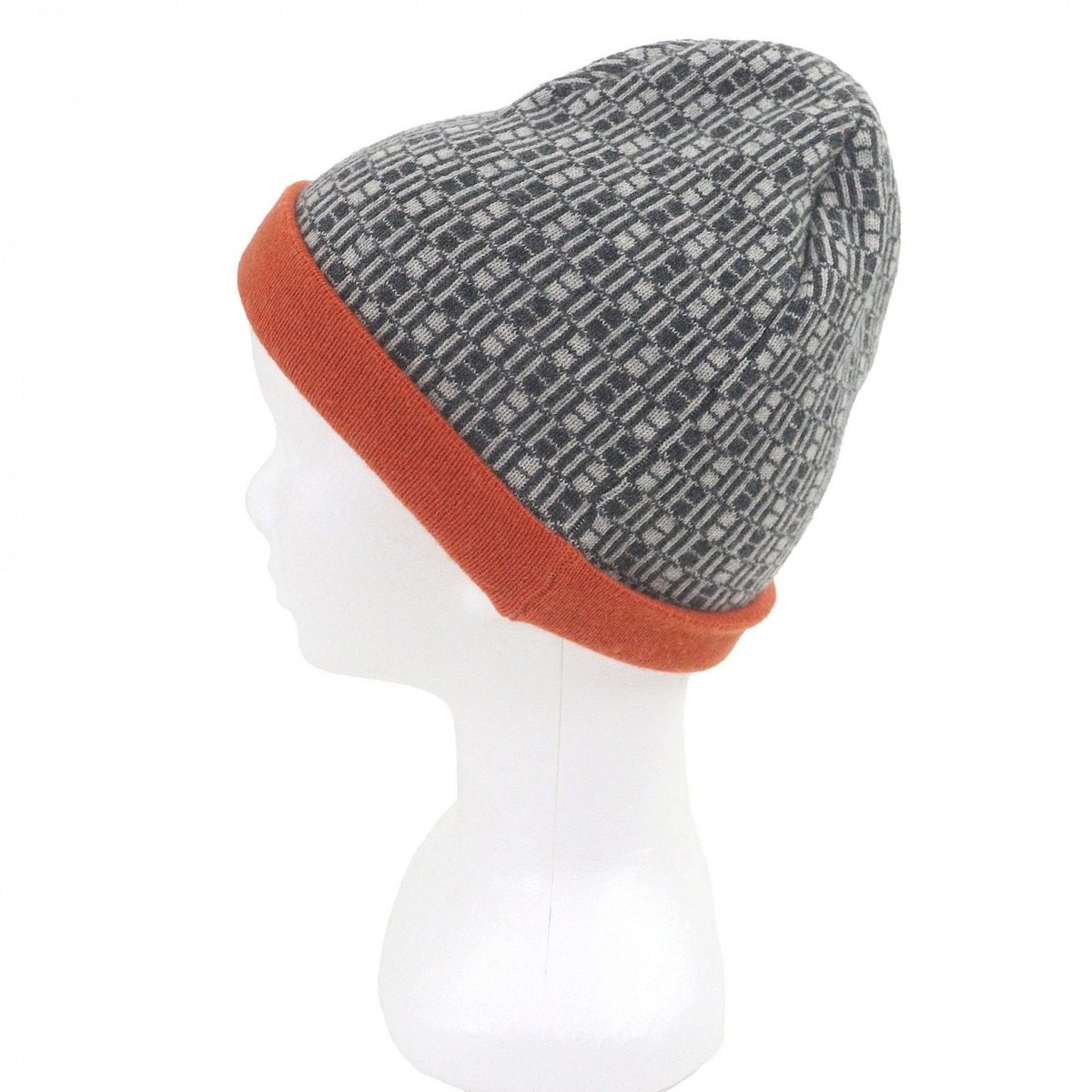 Hermes Vintage Martin Margiela Era H Logo All Over Pattern Beanie Knit Cap Gray — view 2