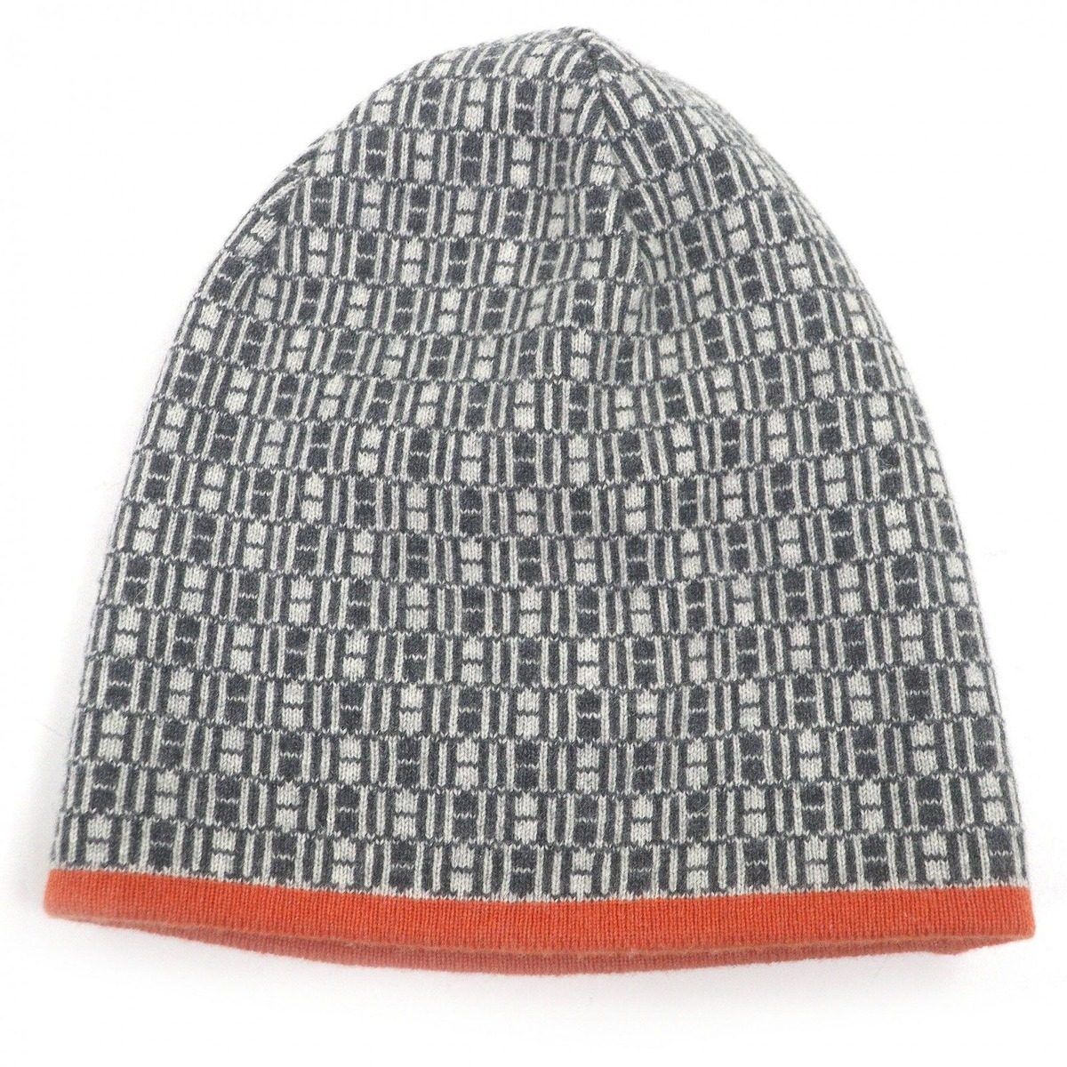 Hermes Vintage Martin Margiela Era H Logo All Over Pattern Beanie Knit Cap Gray — view 4