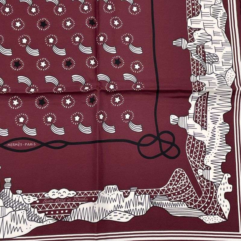 Hermes Scarf LES Canyons Etoiles From The Canyon To The Stars Silk Bordeaux