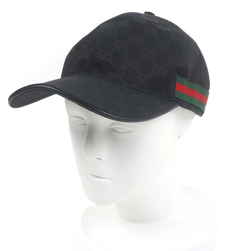Gucci 200035 GG Canvas Webline Baseball Cap Hat Black Xl/60cm (23.62in) Made In