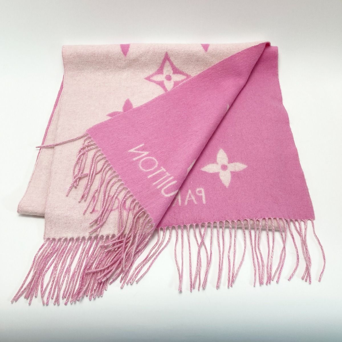 Louis Vuitton Monogram Escharp Reykjavik Muffler M76066 Pink 100% Cashmere