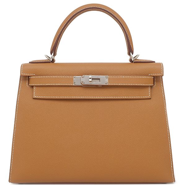 Hermes 2-Way Bag Kelly 28 Outer Stitch Vaux Epson Gold Silver Hardware Brown
