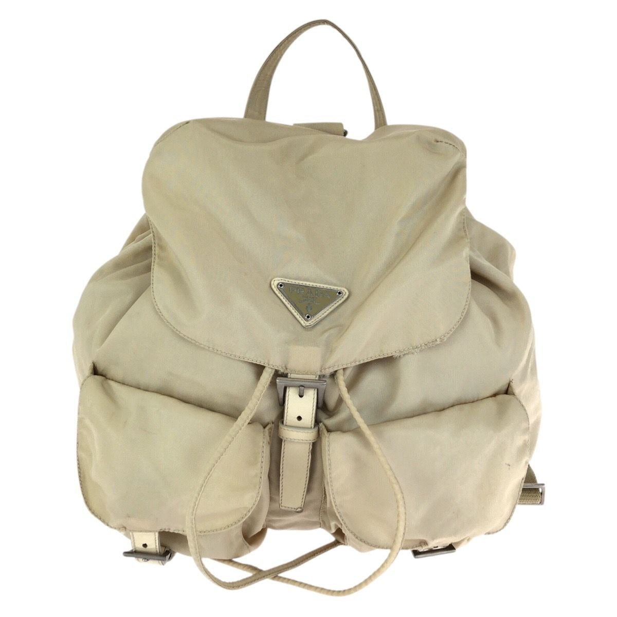 Prada Tessuto Beige Ivory Silver Nylon Leather Backpack