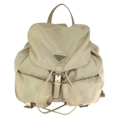 Prada Tessuto Beige Ivory Silver Nylon Leather Backpack