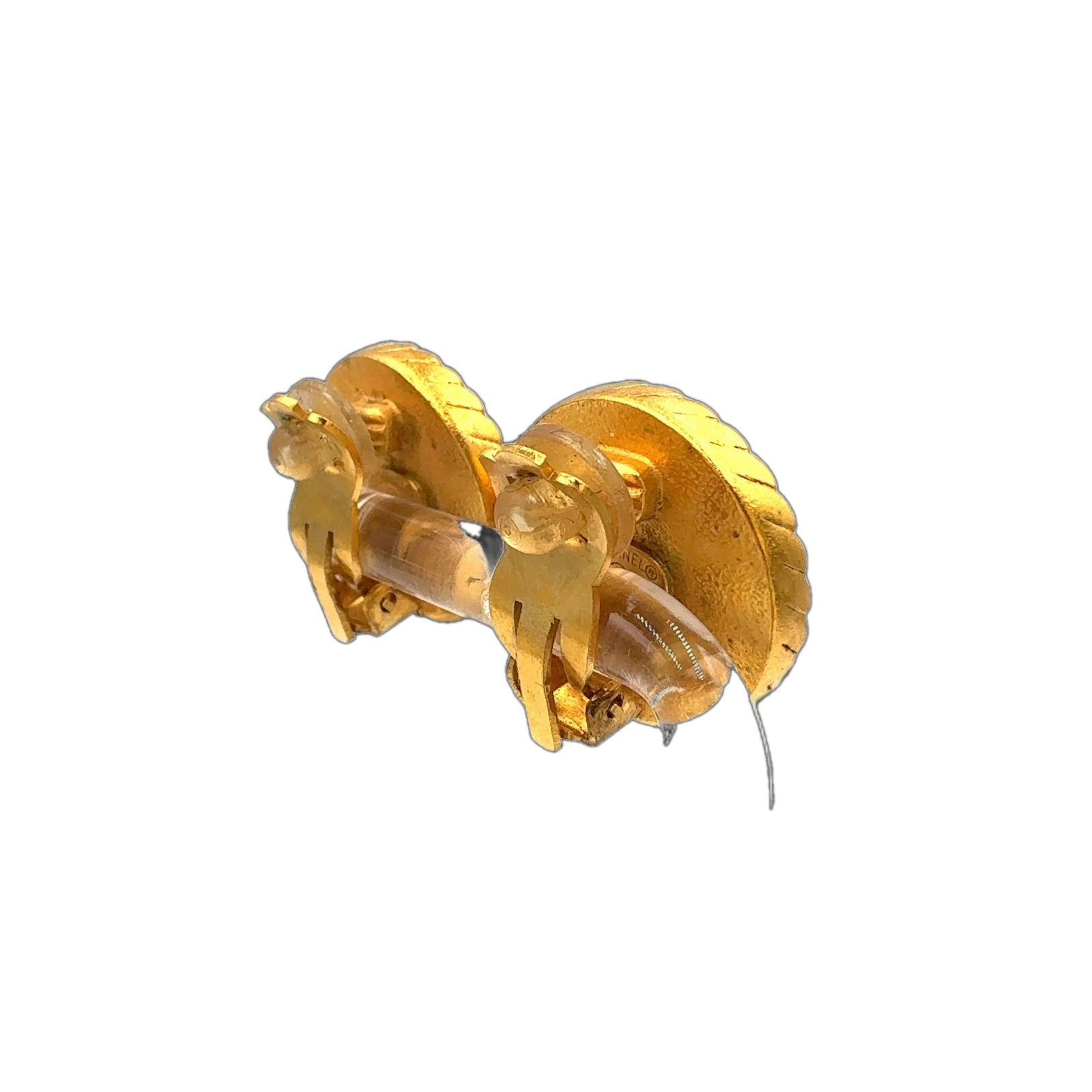 Chanel CC Logo Round Gold Plated Black Earrings — view 2