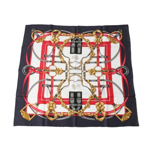 Hermes Carre 90 Large Keynote Crano Manege Scarf Navy