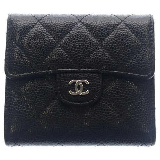 Chanel Quilted Classic Small Flap Wallet Compact Trifold Coin Case Black Caviar