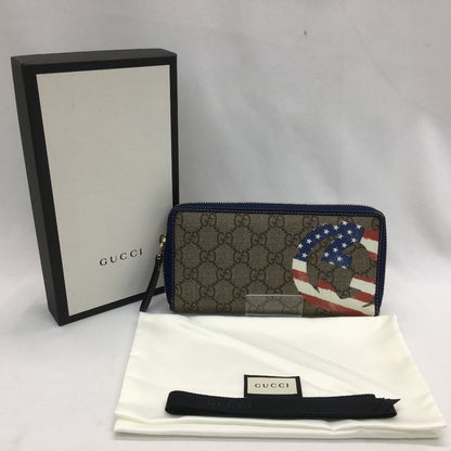Gucci Unisex Long Wallet Round Zipper GG Supreme American Flag 304196