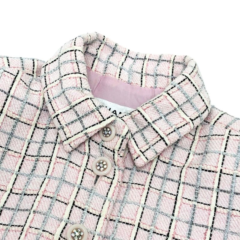 Chanel Jacket P78912v Tweed Pink Dress Buttown Down Pastel White