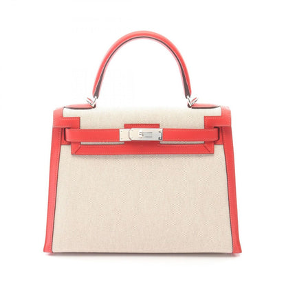 Hermes Handbag Kelly 28 Ecru le Juc Canvas Leather