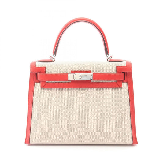 Hermes Handbag Kelly 28 Ecru le Juc Canvas Leather