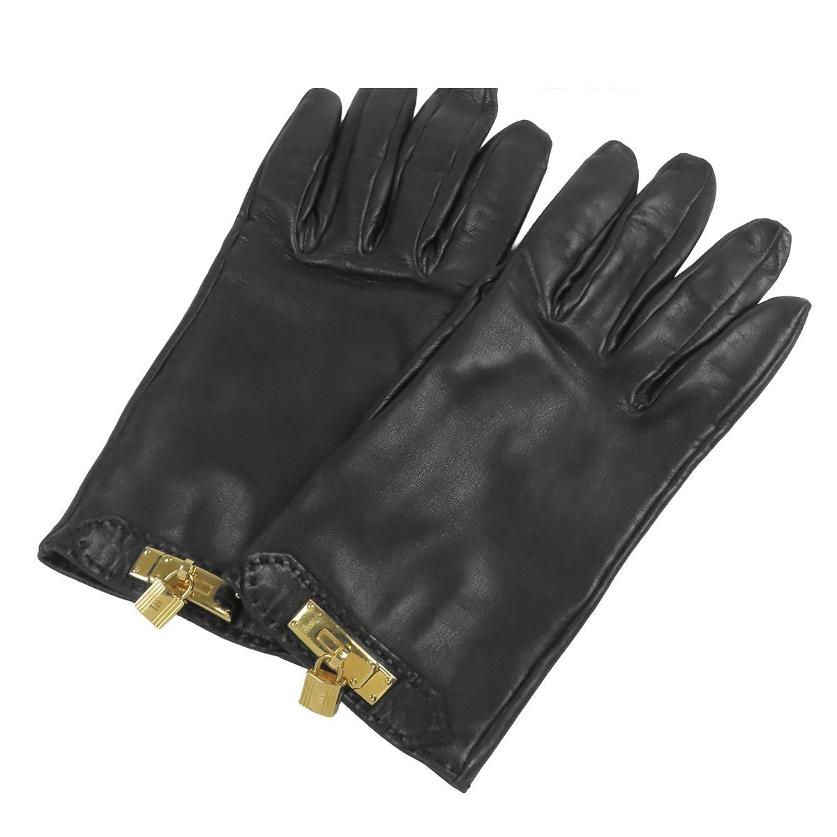 Hermes Gloves Black Gold Lambskin Kelly Charm 7