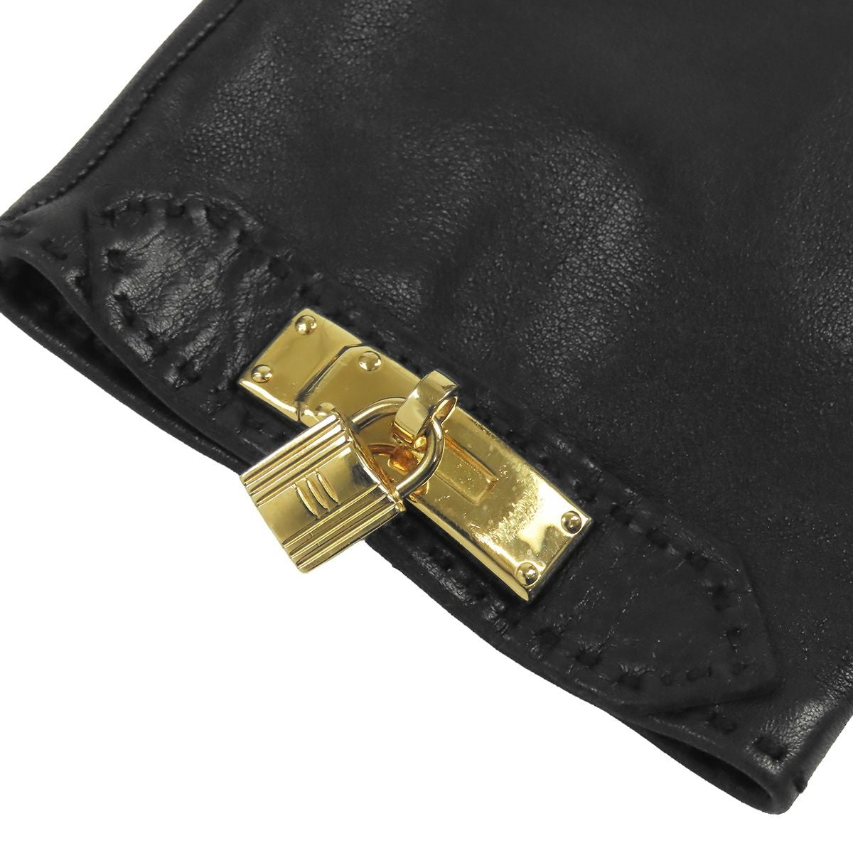 Hermes Gloves Black Gold Lambskin Kelly Charm 7 — view 4