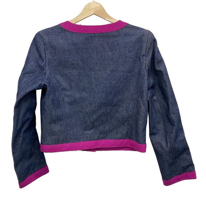 Fendi Jeans Jacket Size IT 42 Women - 595543 Blue And Pink Denim Collarless