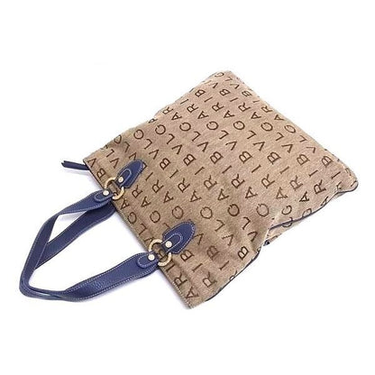 Bvlgari Shoulder Bag Logomania Maxirettare Beige Blue Canvas Leather — view 4