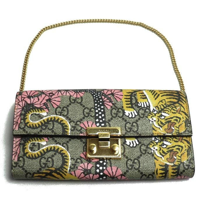 Gucci GG Supreme Chain Wallet Bengal Tiger Cherry Blossom Pattern Long